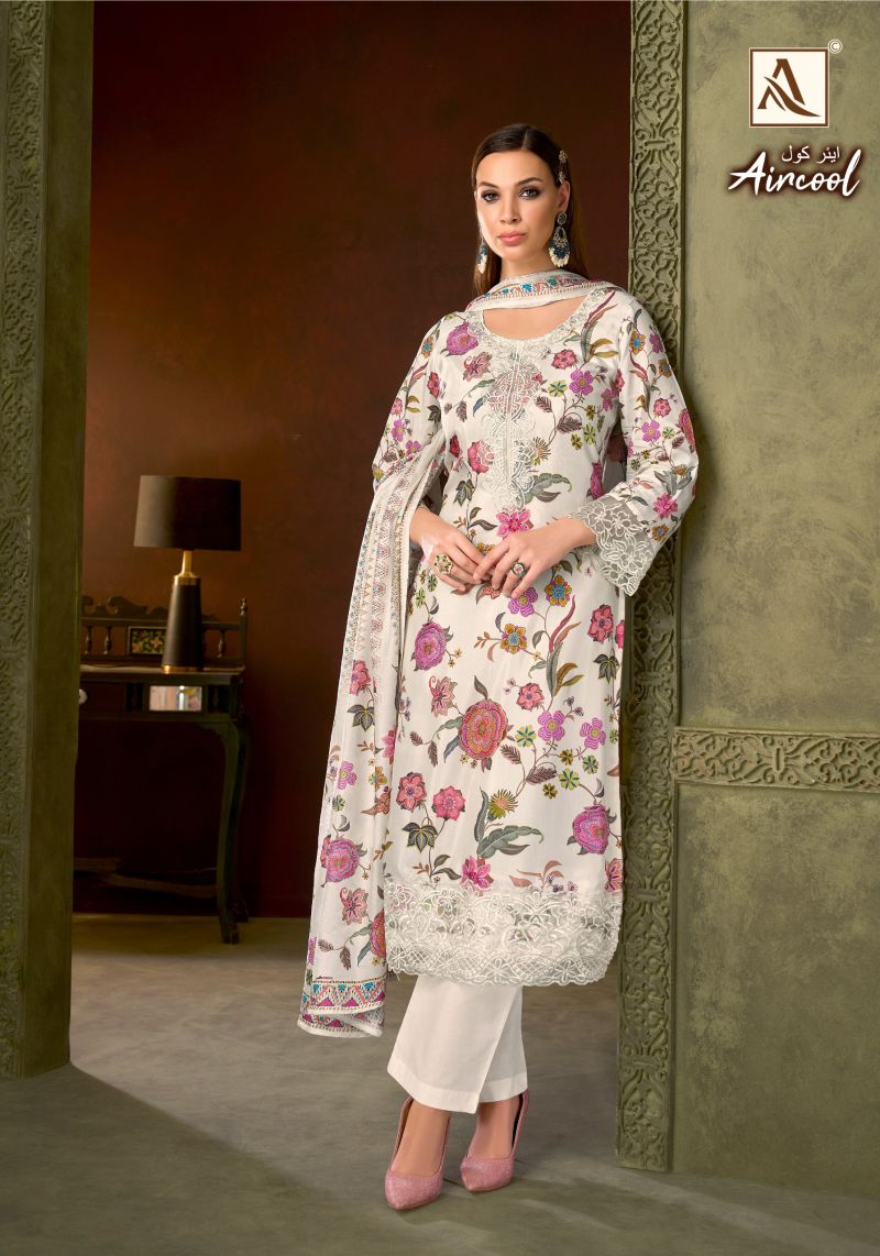 Alok Aircool Viscose Maslin Digital Print Embroidered Dress Material — Wholesale Dress Material, Alok wholesale from Surat — view 5