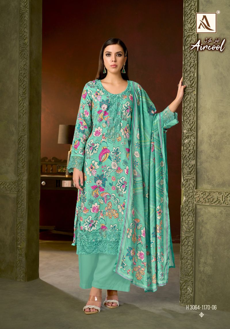 Alok Aircool Viscose Maslin Digital Print Embroidered Dress Material — Wholesale Dress Material, Alok wholesale from Surat — view 6