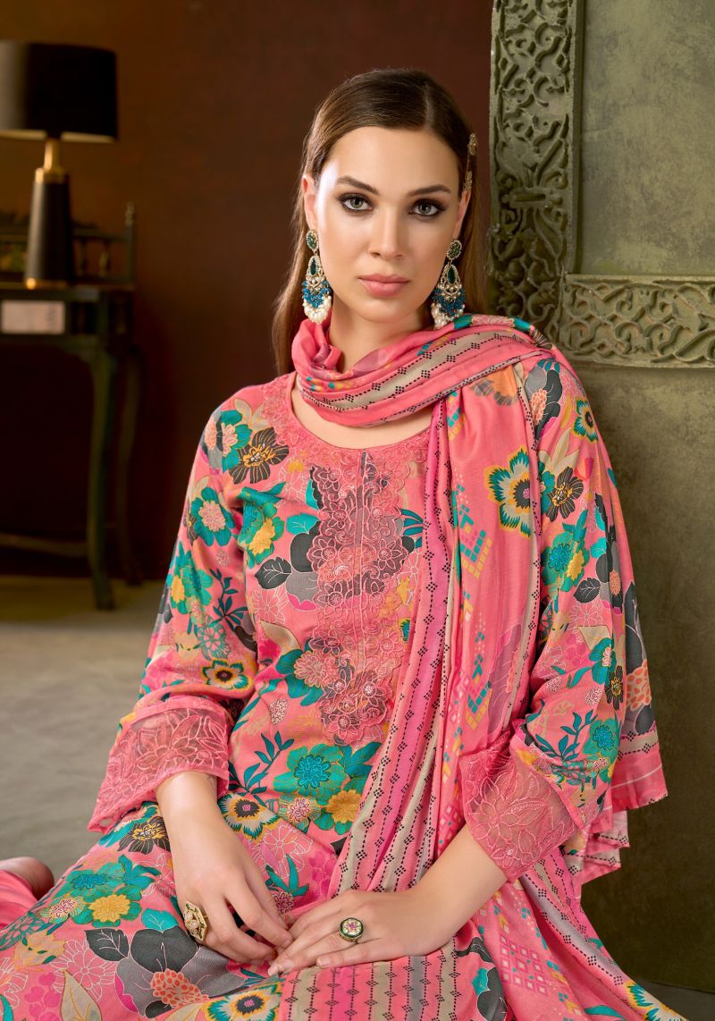 Alok Aircool Viscose Maslin Digital Print Embroidered Dress Material — Wholesale Dress Material, Alok wholesale from Surat — view 7