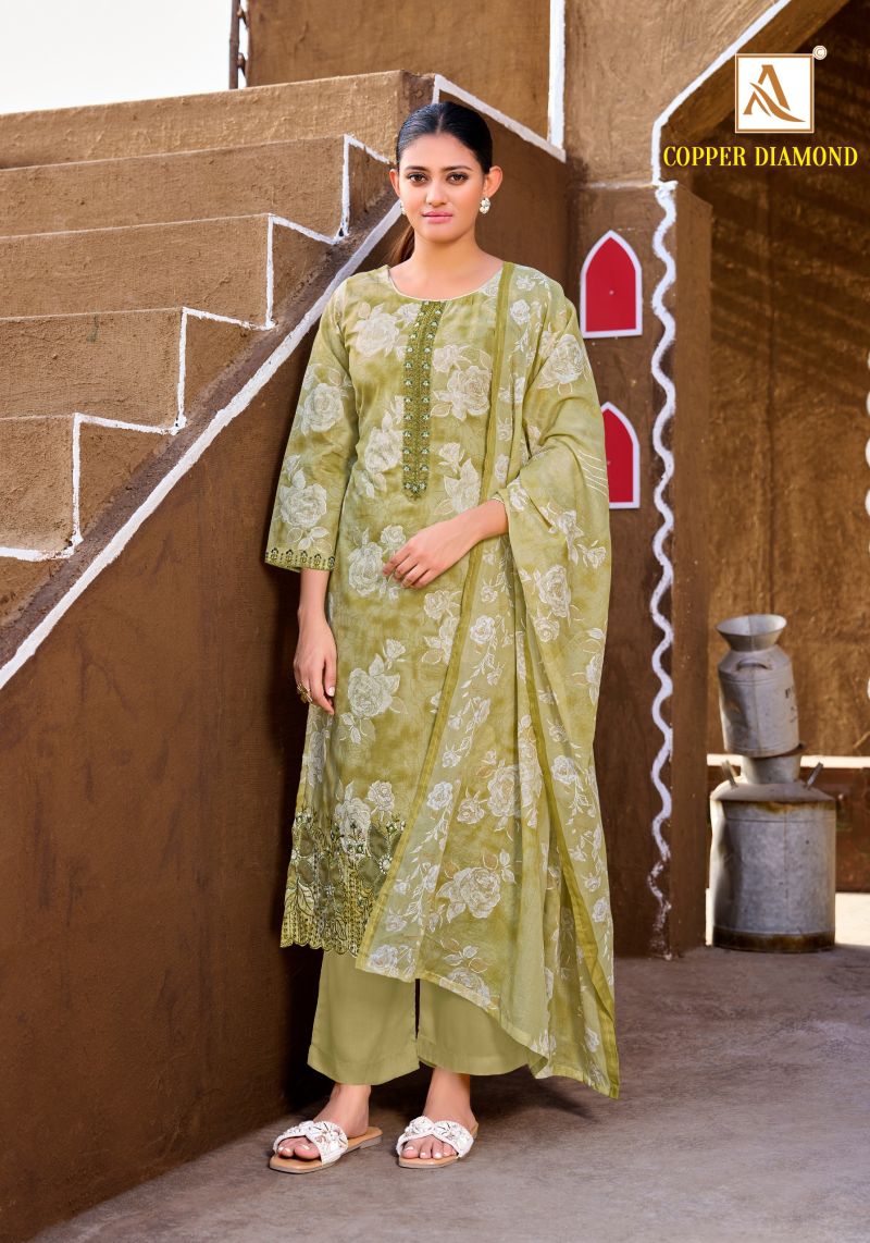Alok Copper Diamond Cotton Foil Printed Dress Material Catalog — Wholesale Dress Material, Alok Suit wholesale from Surat — view 6