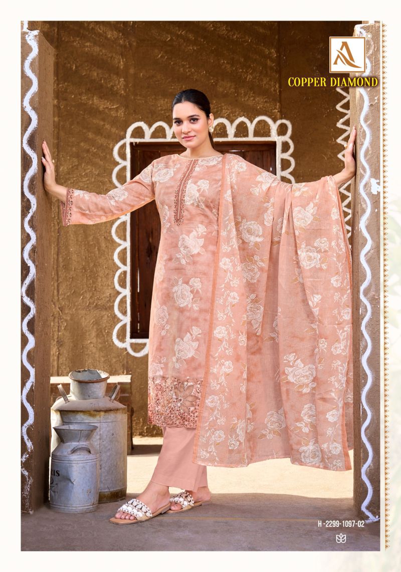 Alok Copper Diamond Cotton Foil Printed Dress Material Catalog
