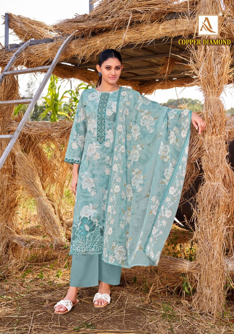 Alok Copper Diamond Cotton Foil Printed Dress Material Catalog — Wholesale Dress Material, Vardan Ethnic wholesale from Surat — view 3