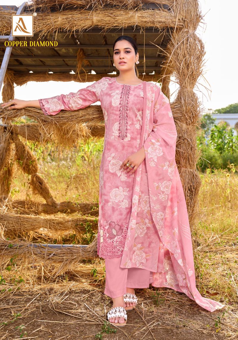 Alok Copper Diamond Cotton Foil Printed Dress Material Catalog — Wholesale Dress Material, Vardan Ethnic wholesale from Surat — view 6