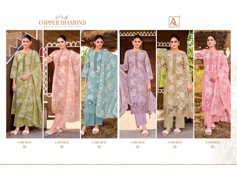 Alok Copper Diamond Cotton Foil Printed Dress Material Catalog — Wholesale Dress Material, Alok Suit wholesale from Surat — view 7