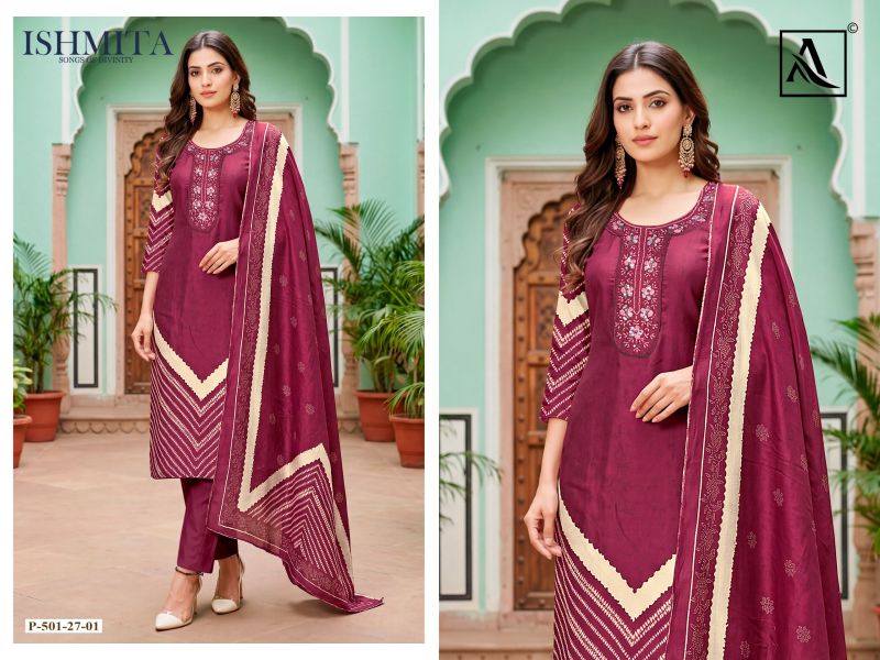Alok Ishmita Viscose Maslin Printed Dress Material Catalog — Wholesale, Vardan Ethnic wholesale from Surat — view 3