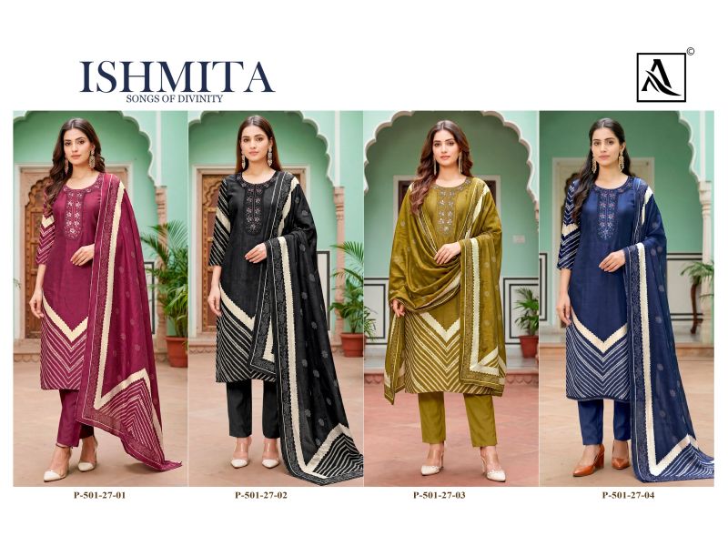 Alok Ishmita Viscose Maslin Printed Dress Material Catalog — Wholesale, Vardan Ethnic wholesale from Surat — view 5