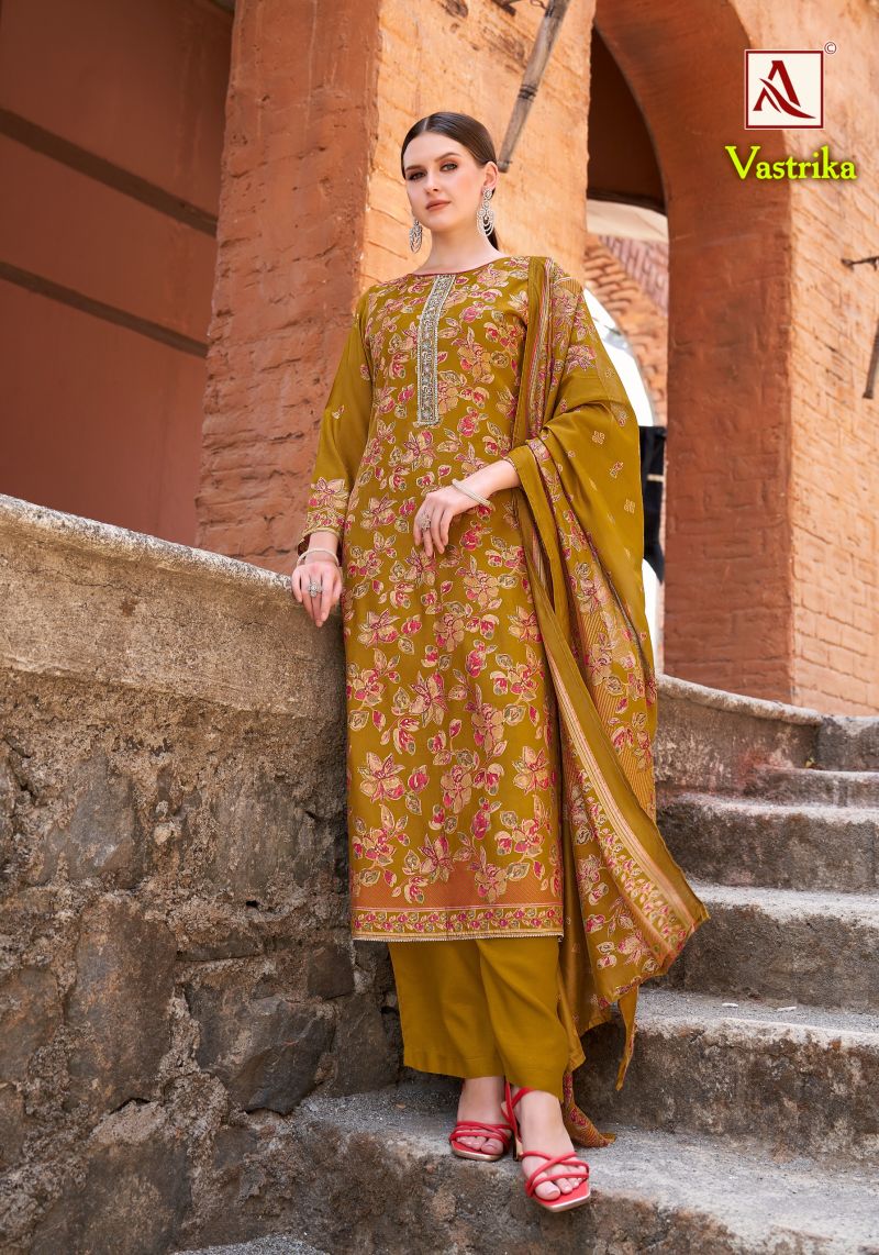 Alok Vastrika Viscose Dicharge Print Embroidered Dress Material Catalog — Wholesale Dress Material, Vardan Ethnic wholesale from Surat — view 2