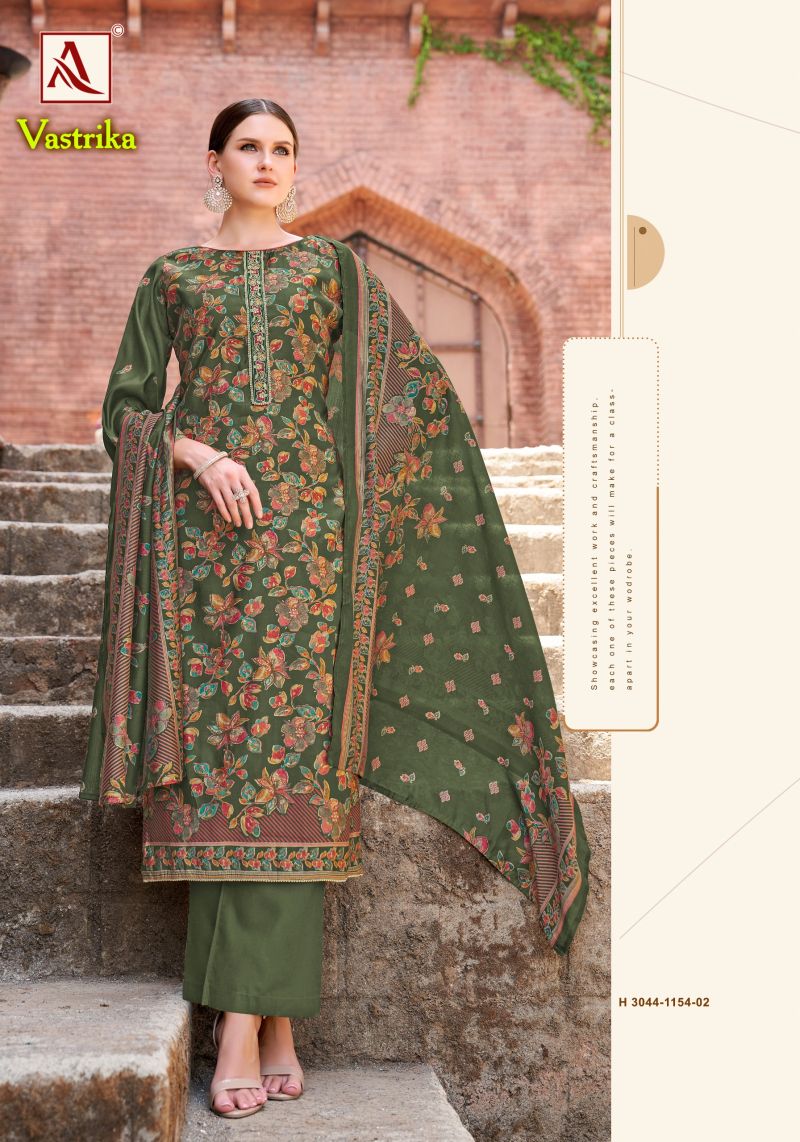 Alok Vastrika Viscose Dicharge Print Embroidered Dress Material Catalog — Festive Designer Catalog, Vardan Ethnic wholesale from Surat — view 3