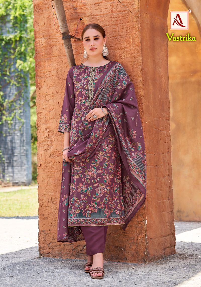 Alok Vastrika Viscose Dicharge Print Embroidered Dress Material Catalog