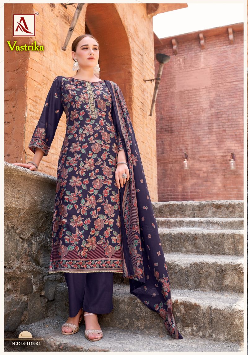 Alok Vastrika Viscose Dicharge Print Embroidered Dress Material Catalog — Festive Designer Catalog, Vardan Ethnic wholesale from Surat — view 4