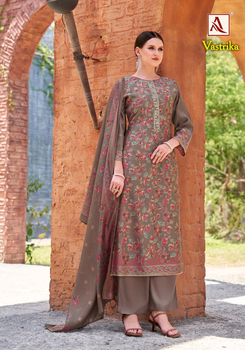Alok Vastrika Viscose Dicharge Print Embroidered Dress Material Catalog — Wholesale Dress Material, Vardan Ethnic wholesale from Surat — view 6