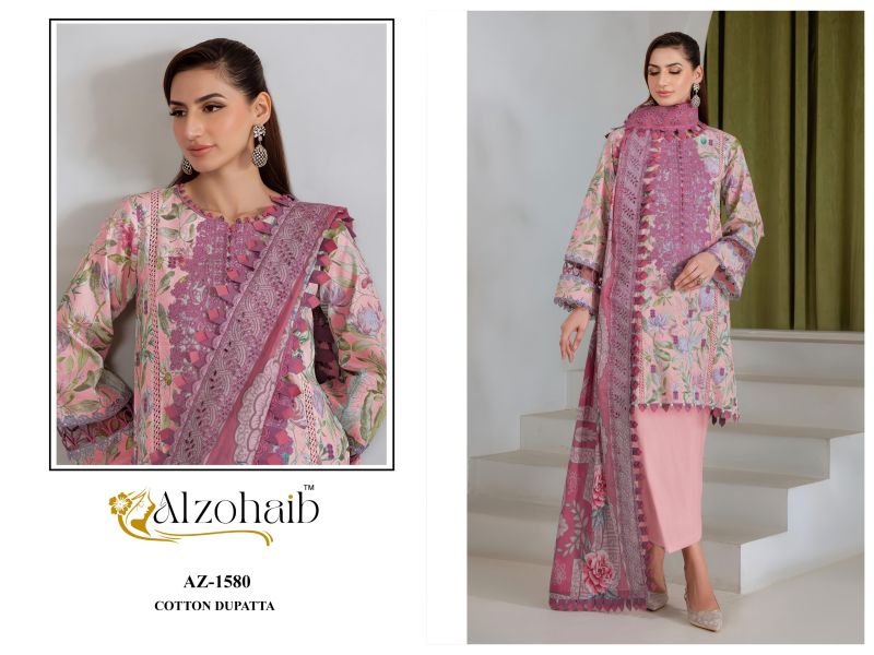 Alzohaib Aiza Vol 1 Chiffon Dupatta Cotton Patch Work Pakistani Suit Catalog — Wholesale Readymade Suit, Vardan Ethnic wholesale from Surat — view 2