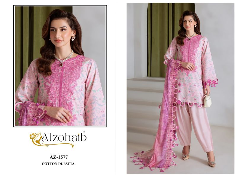 Alzohaib Aiza Vol 1 Chiffon Dupatta Cotton Patch Work Pakistani Suit Catalog — Wholesale Readymade Suit, Vardan Ethnic wholesale from Surat — view 4