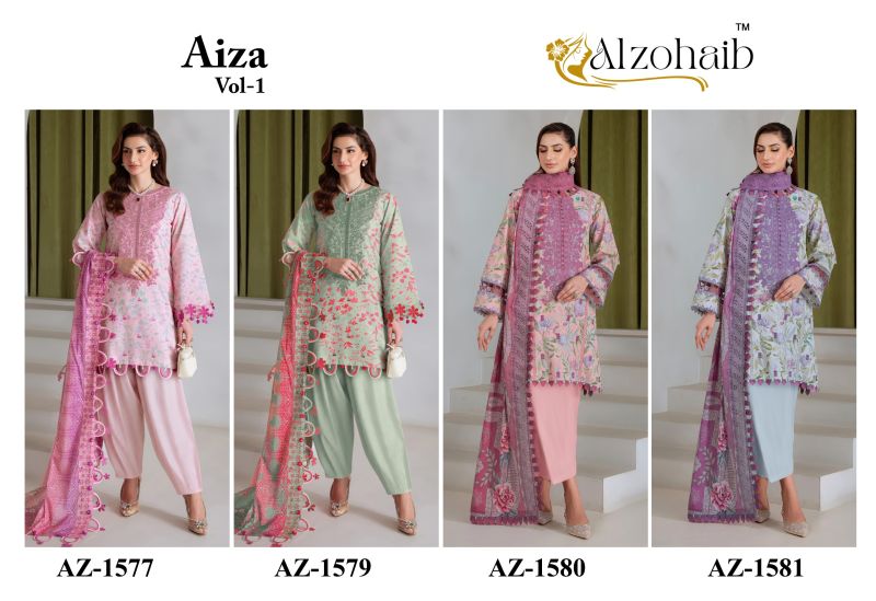 Alzohaib Aiza Vol 1 Chiffon Dupatta Cotton Patch Work Pakistani Suit Catalog — Wholesale Readymade Suit, Vardan Ethnic wholesale from Surat — view 5
