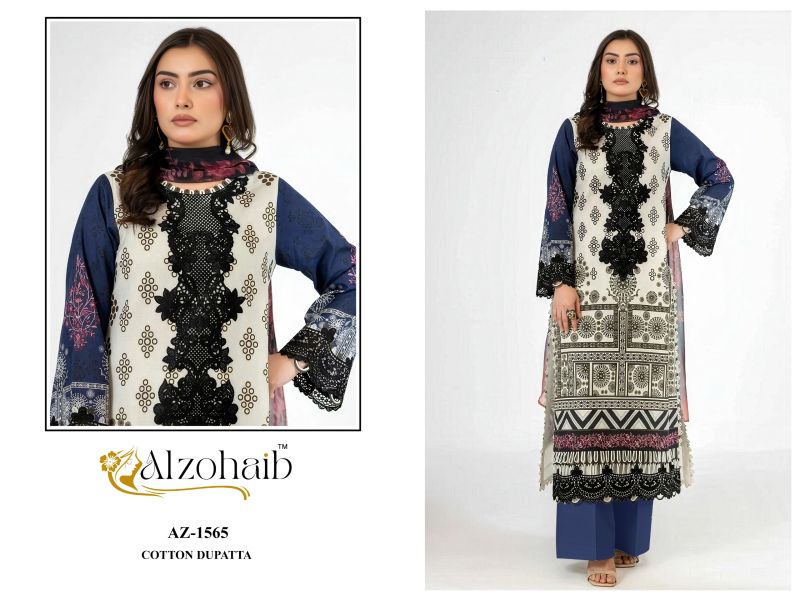 Alzohaib Zaynah Vol 2 Chiffon Dupatta Cotton Patch Work Salwar Kameez Dress Material — Pakistani Dress Material, Vardan Ethnic wholesale from Surat — view 2