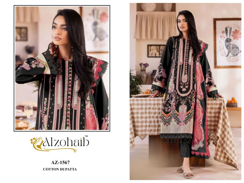 Alzohaib Zaynah Vol 2 Chiffon Dupatta Cotton Patch Work Salwar Kameez Dress Material — Pakistani Dress Material, Vardan Ethnic wholesale from Surat — view 3