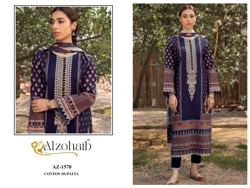 Alzohaib Zaynah Vol 2 Chiffon Dupatta Cotton Patch Work Salwar Kameez Dress Material — Pakistani Dress Material, Vardan Ethnic wholesale from Surat — view 4