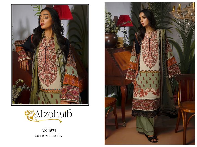 Alzohaib Zaynah Vol 2 Cotton Dupatta Cotton Patch Work Salwar Kameez Dress Marerial — Pakistani Dress Material, Vardan Ethnic wholesale from Surat — view 3