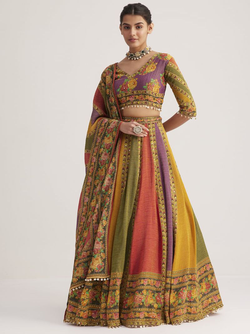 Arya Drs 136 Multicolored Organza Silk Floral Printed Lehenga Choli — Wholesale Lehenga, Vardan Ethnic wholesale from Surat — view 2