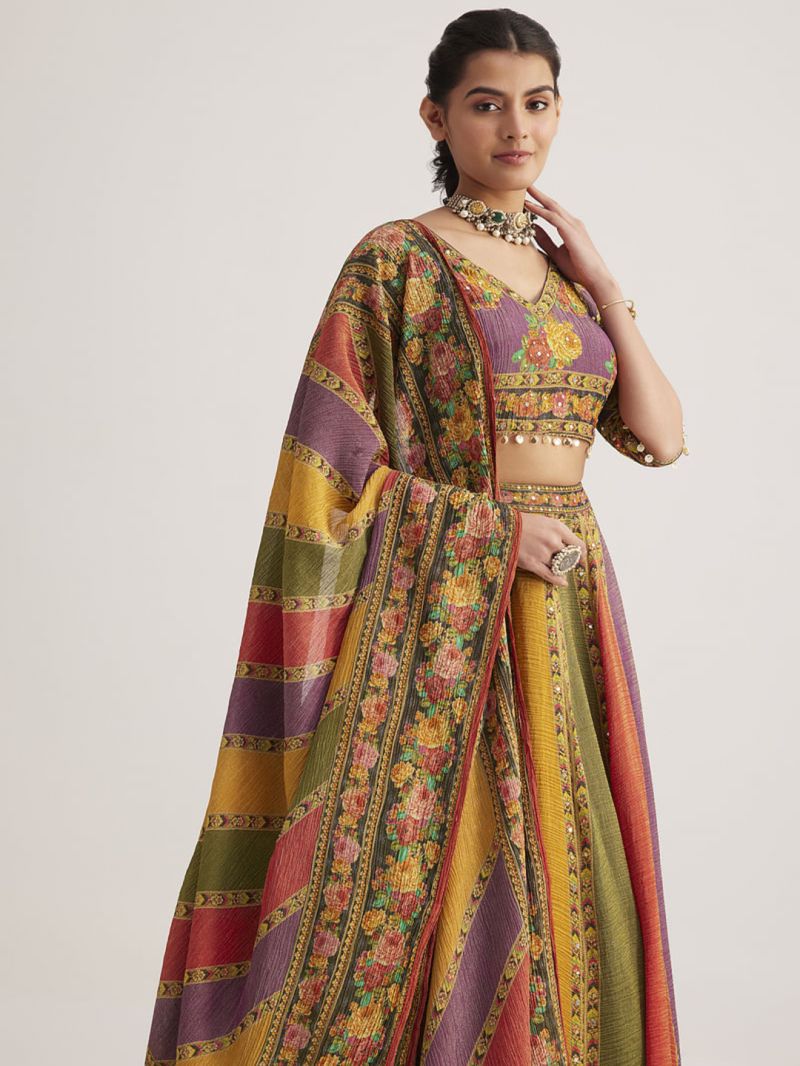 Arya Drs 136 Multicolored Organza Silk Floral Printed Lehenga Choli