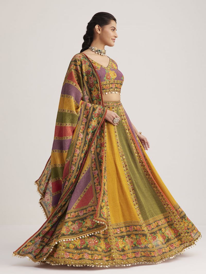 Arya Drs 136 Multicolored Organza Silk Floral Printed Lehenga Choli — Wholesale Lehenga, Vardan Ethnic wholesale from Surat — view 3