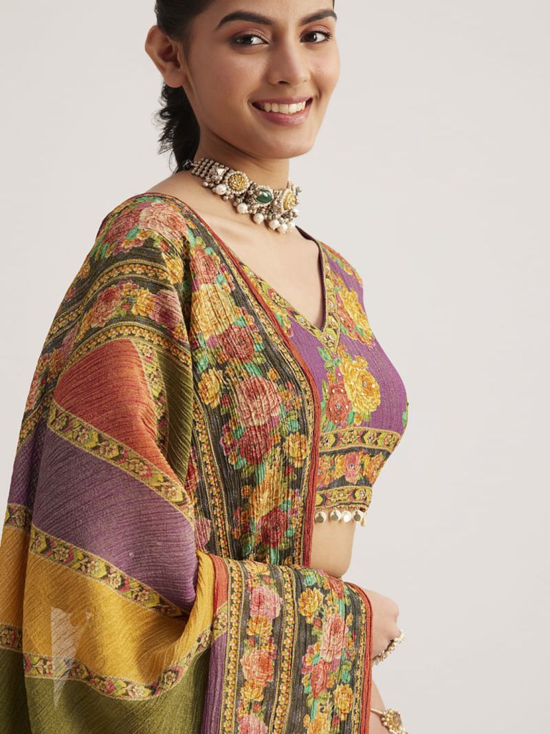 Arya Drs 136 Multicolored Organza Silk Floral Printed Lehenga Choli — Wholesale Lehenga, Vardan Ethnic wholesale from Surat — view 4