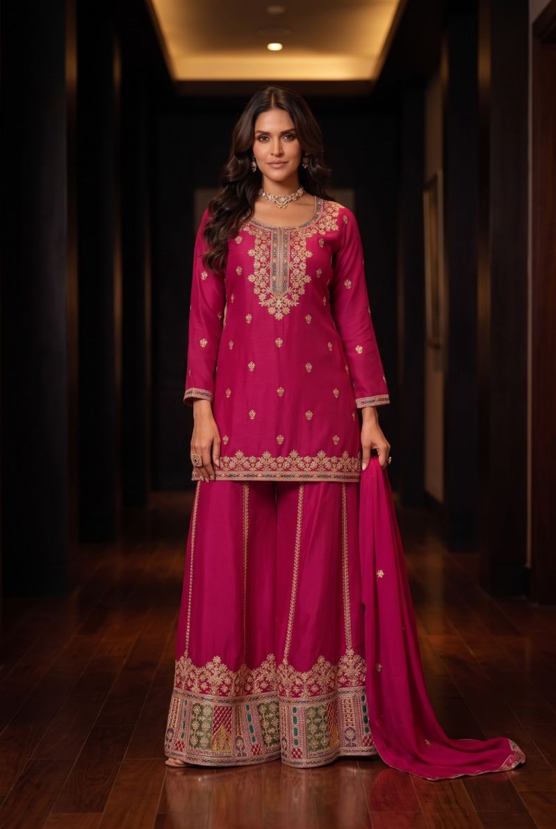 Aurraa Kathaa Chinon Embroidered Designer Readymade Salwar Suit