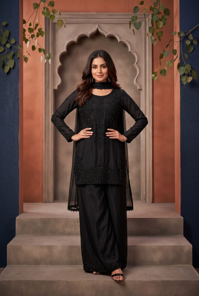 Aurraa Leena Chinon Beads Work Kurti Sharara With Dupatta Catalog — Wholesale Salwar Suits, Vardan Ethnic wholesale from Surat — view 3