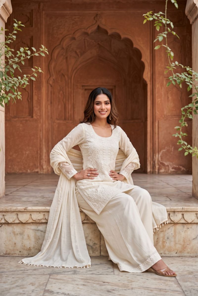 Aurraa Leena Chinon Beads Work Kurti Sharara With Dupatta Catalog — Wholesale Salwar Suits, Vardan Ethnic wholesale from Surat — view 4