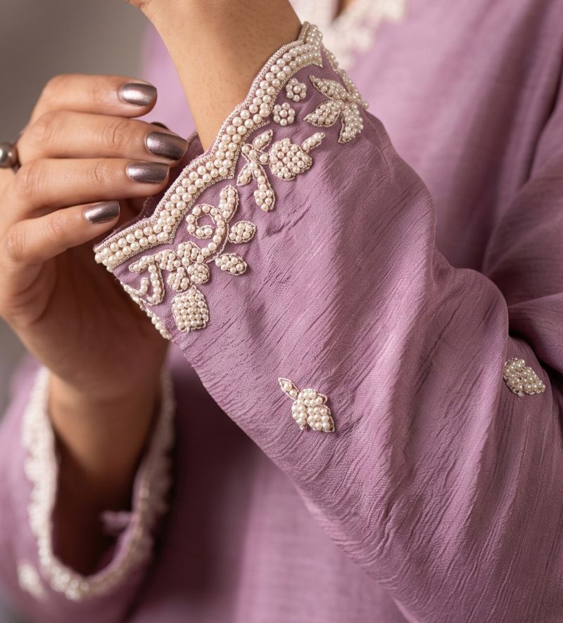 Aurraa Neela Chinon Beads Work Kurti With Bottom Dupatta Set — Wholesale Readymade Suit, MPA wholesale from Surat — view 5