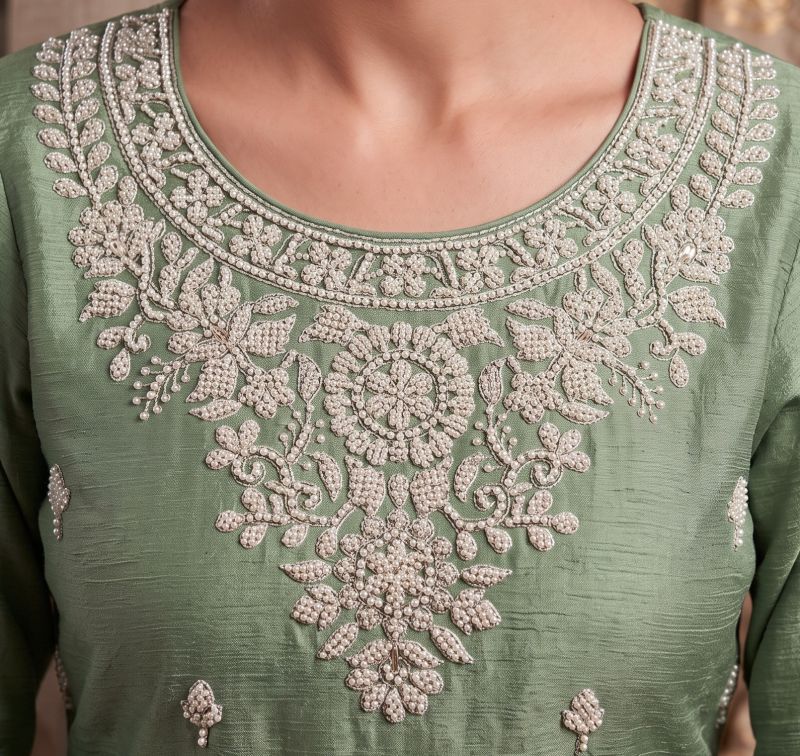 Aurraa Neela Chinon Beads Work Kurti With Bottom Dupatta Set — Wholesale Readymade Suit, MPA wholesale from Surat — view 4