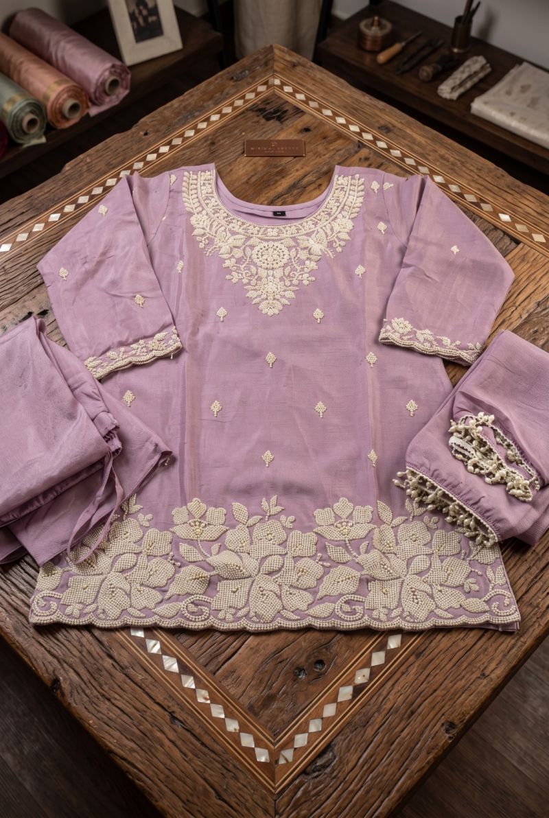 Aurraa Neela Chinon Beads Work Kurti With Bottom Dupatta Set — Wholesale Readymade Suit, MPA wholesale from Surat — view 3
