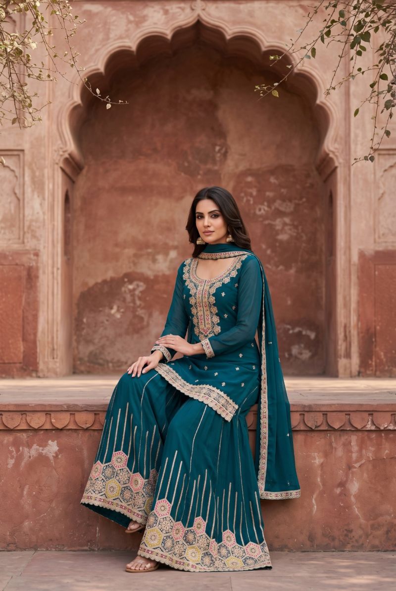 Aurraa Retvi Chinon With Daman Work Salwar Kameez Catalog — Wholesale Kurtis, Vardan Ethnic wholesale from Surat — view 6