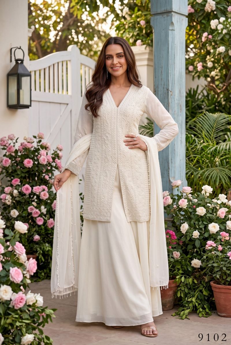 Aurraa Servani Chinon Beads Work Kurti With Sharara Dupatta Set — Wholesale Designer Salwar Suits, MPA wholesale from Surat — view 4