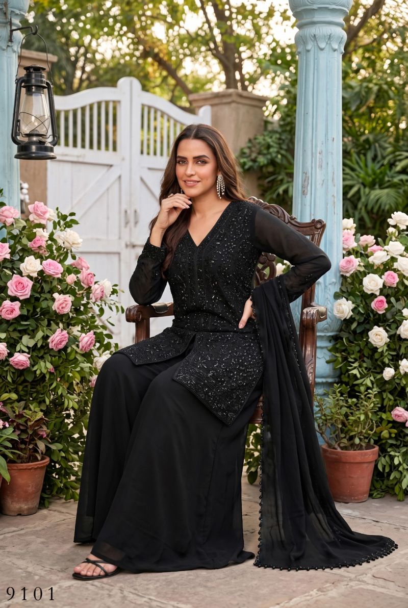 Aurraa Servani Chinon Beads Work Kurti With Sharara Dupatta Set — Wholesale Designer Salwar Suits, MPA wholesale from Surat — view 7