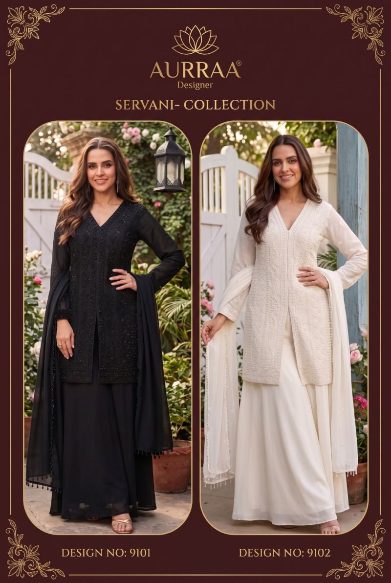 Aurraa Servani Chinon Beads Work Kurti With Sharara Dupatta Set — Wholesale Designer Salwar Suits, MPA wholesale from Surat — view 5