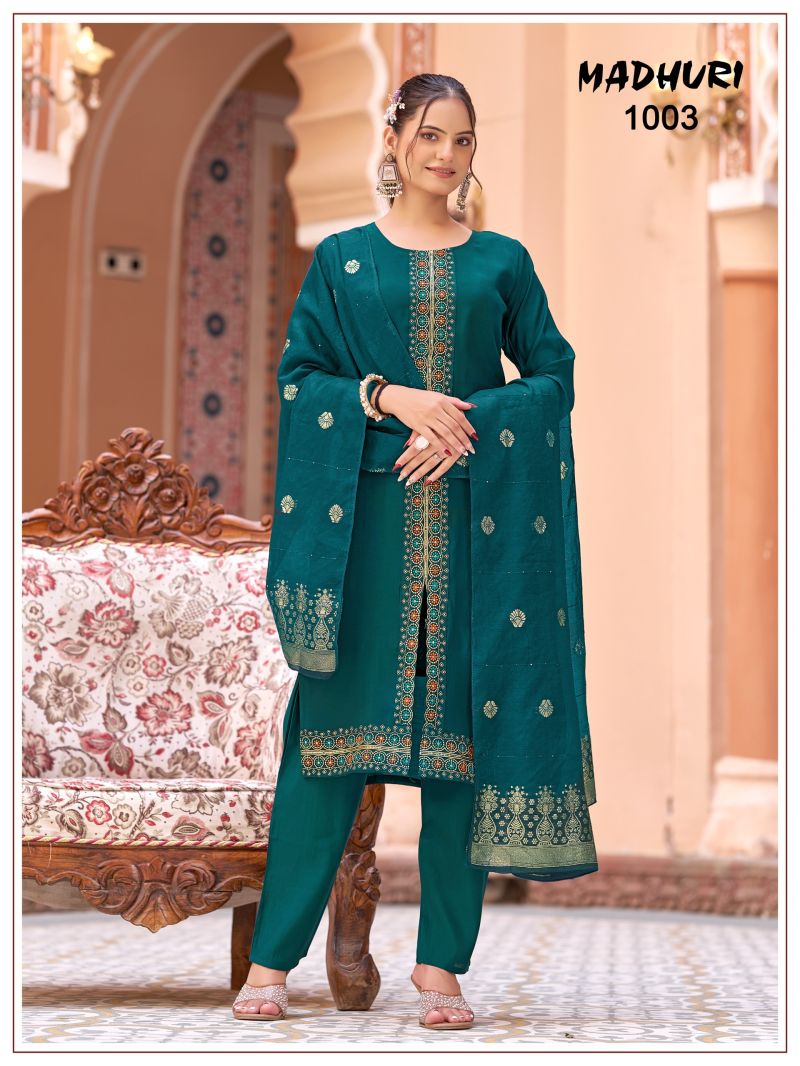 Mukesh Madhuri Mul Chanderi Embroidered Kurti With Bottom Dupatta Set — Wholesale Readymade Suit, Mukesh wholesale from Surat — view 8