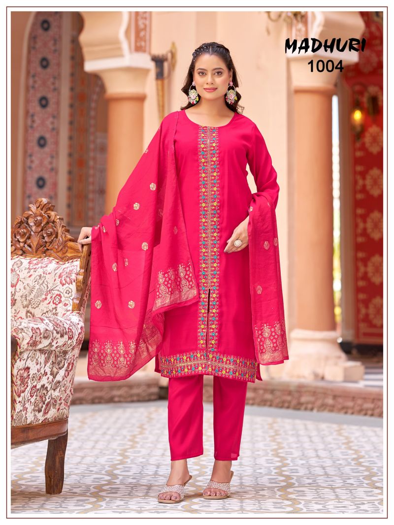 Mukesh Madhuri Mul Chanderi Embroidered Kurti With Bottom Dupatta Set — Wholesale Readymade Suit, Mukesh wholesale from Surat — view 7