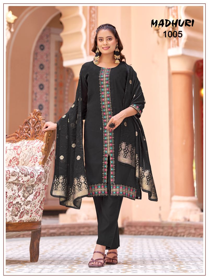 Mukesh Madhuri Mul Chanderi Embroidered Kurti With Bottom Dupatta Set — Wholesale Readymade Suit, Mukesh wholesale from Surat — view 6