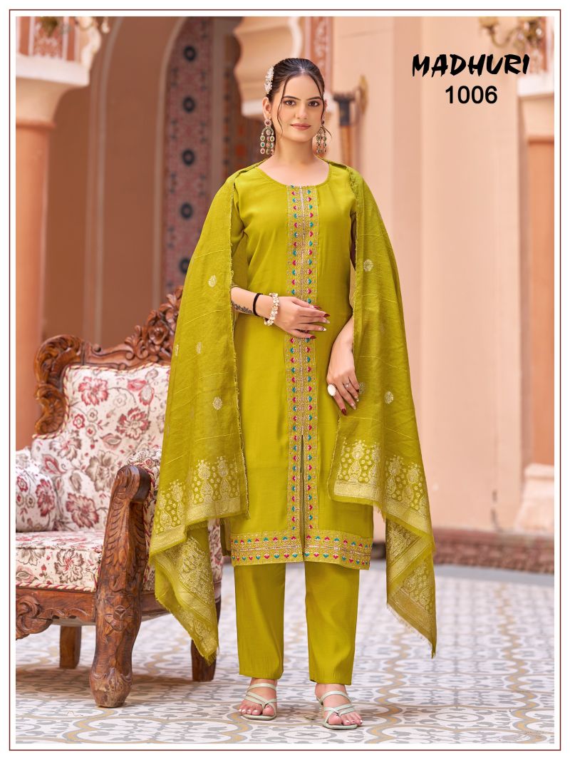 Mukesh Madhuri Mul Chanderi Embroidered Kurti With Bottom Dupatta Set — Wholesale Readymade Suit, Mukesh wholesale from Surat — view 5