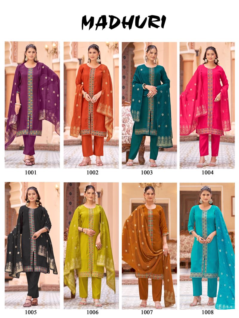 Mukesh Madhuri Mul Chanderi Embroidered Kurti With Bottom Dupatta Set — Wholesale Readymade Suit, Mukesh wholesale from Surat — view 2