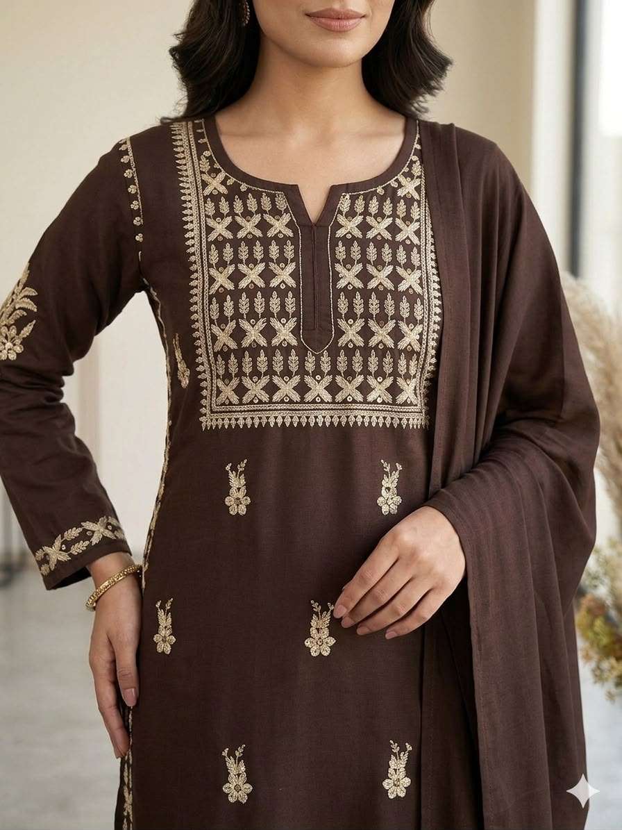 BE 478 Rayon Chikankari Embroidered Top Palazzo with Dupatta Set — Wholesale Salwar Suits, Vardan Ethnic wholesale from Surat — view 4