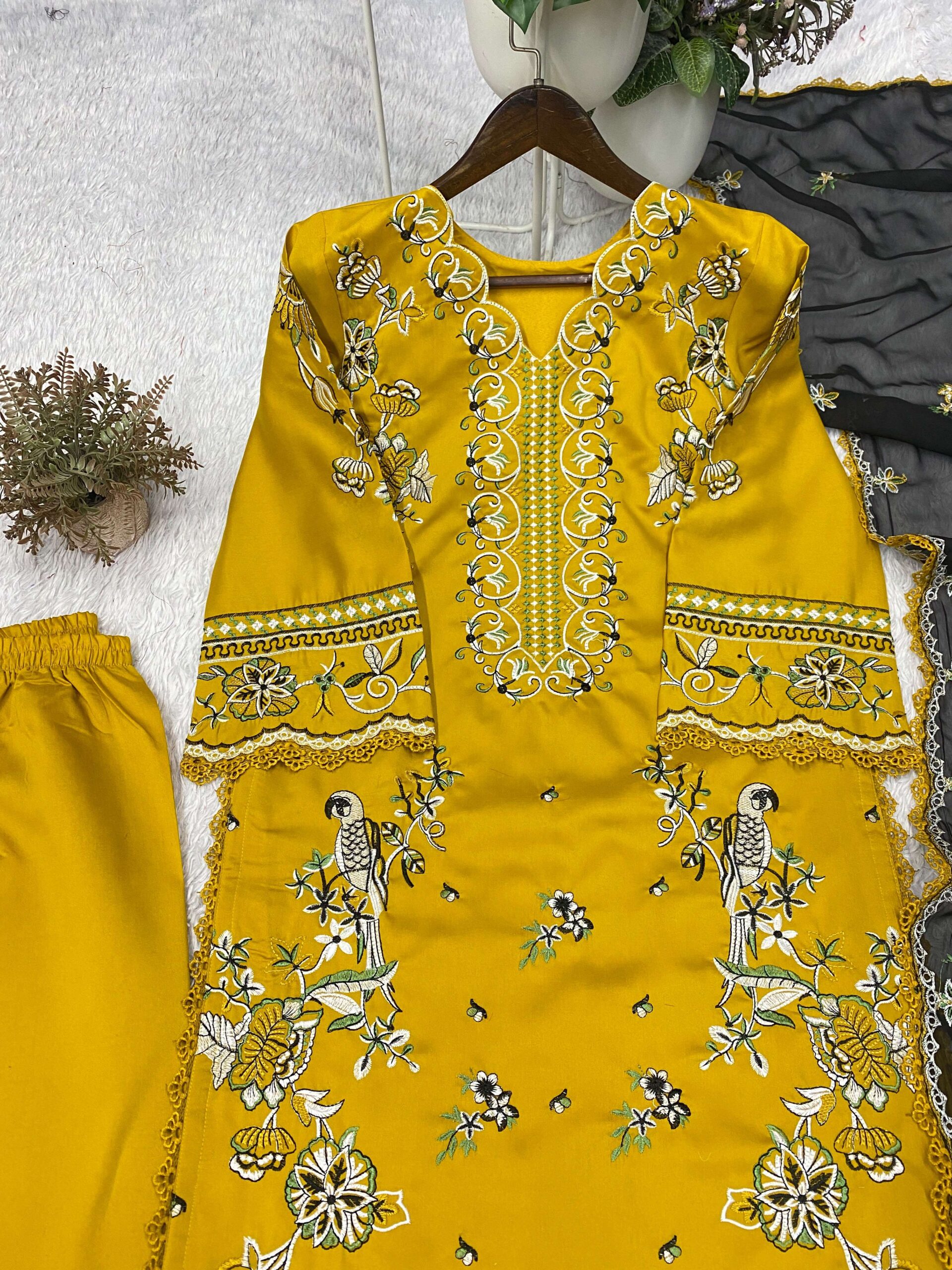 BE 480 ROMAN SILK DESIGNER EMBROIDERED WORKED TOP PLAZZO WITH DUPATTA Set — Wholesale Readymade Suit, Vardan Ethnic wholesale from Surat — view 6