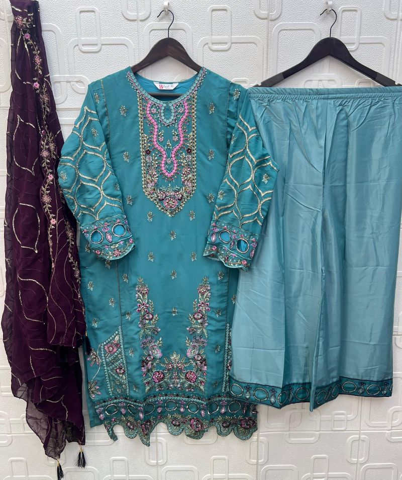 Bilqis B 268 A to D Faux Georgette Embroidered Salwar Kameez — Wholesale Kurtis, Vardan Ethnic wholesale from Surat — view 7