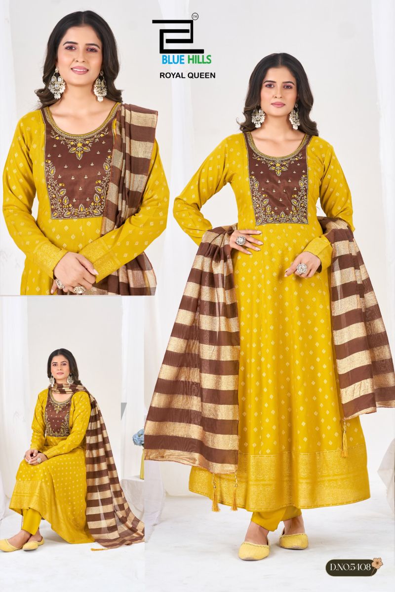 Blue Hills Royal Queen RayonThread Work Kurti With Bottom Dupatta Set