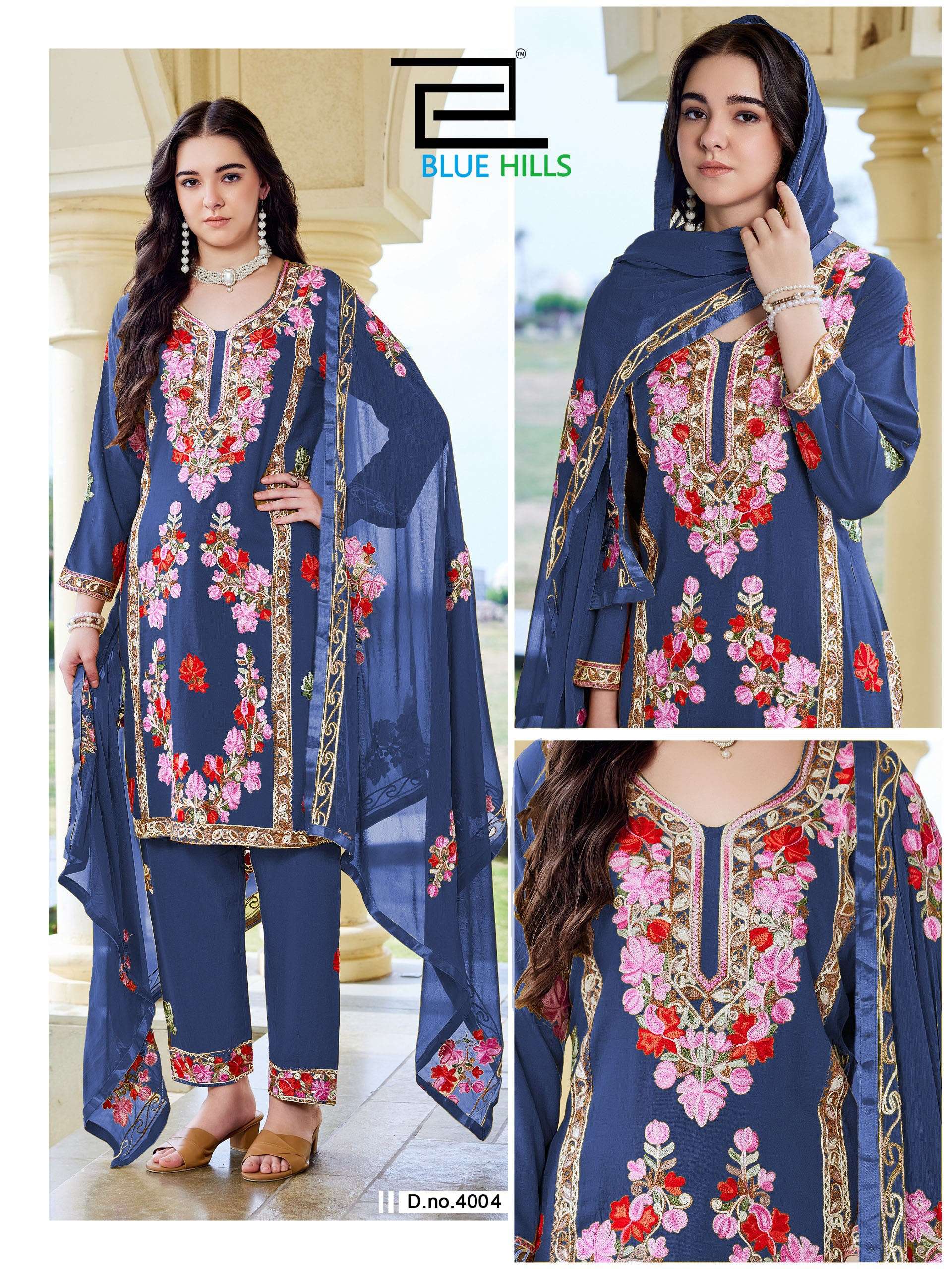 lue Hills Amanat Rayon Fancy Work Ladies 3-Piece Suit Catalog — Wholesale Kurtis, MPA wholesale from Surat — view 5