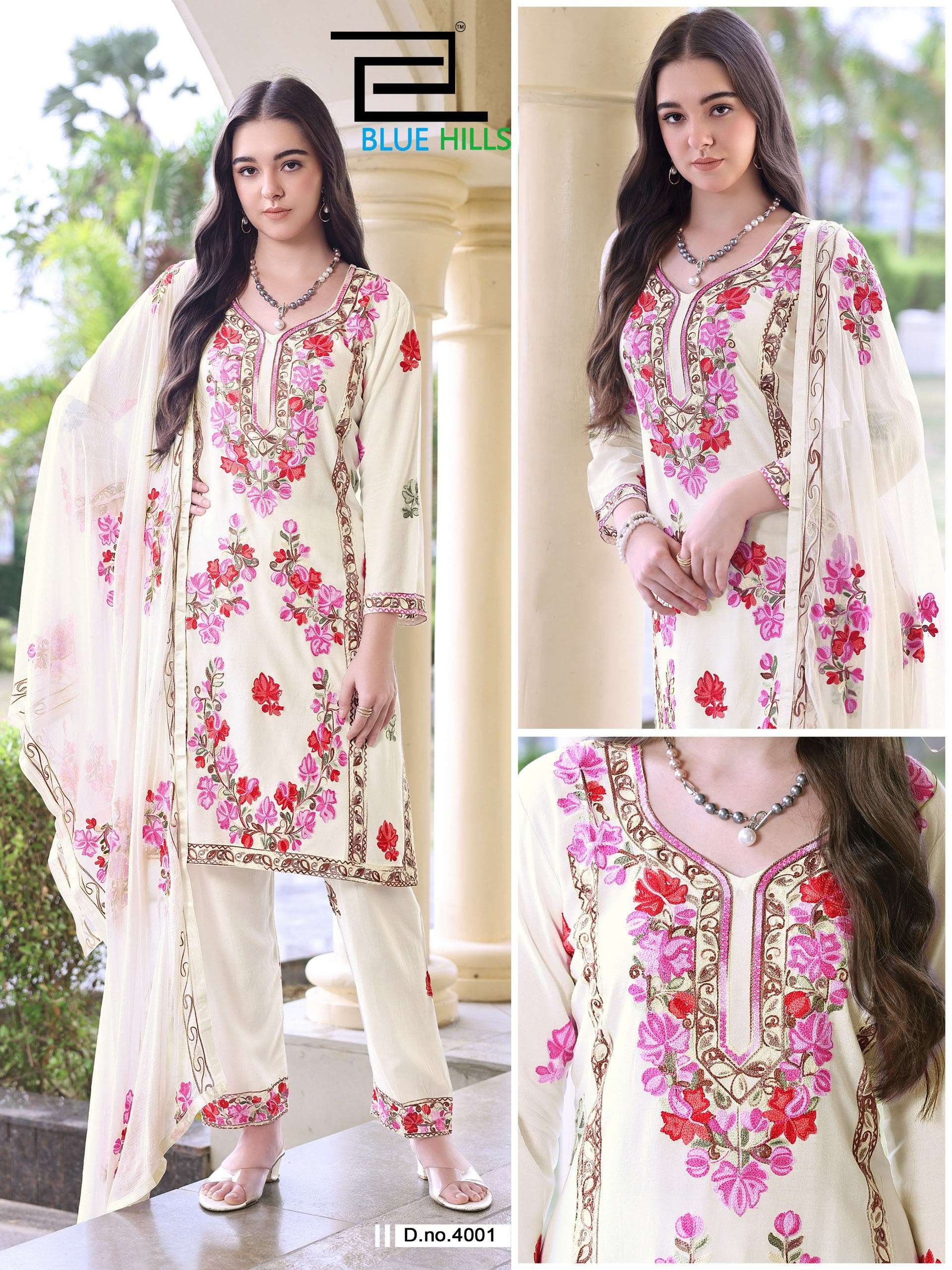 lue Hills Amanat Rayon Fancy Work Ladies 3-Piece Suit Catalog — Wholesale Kurtis, MPA wholesale from Surat — view 4
