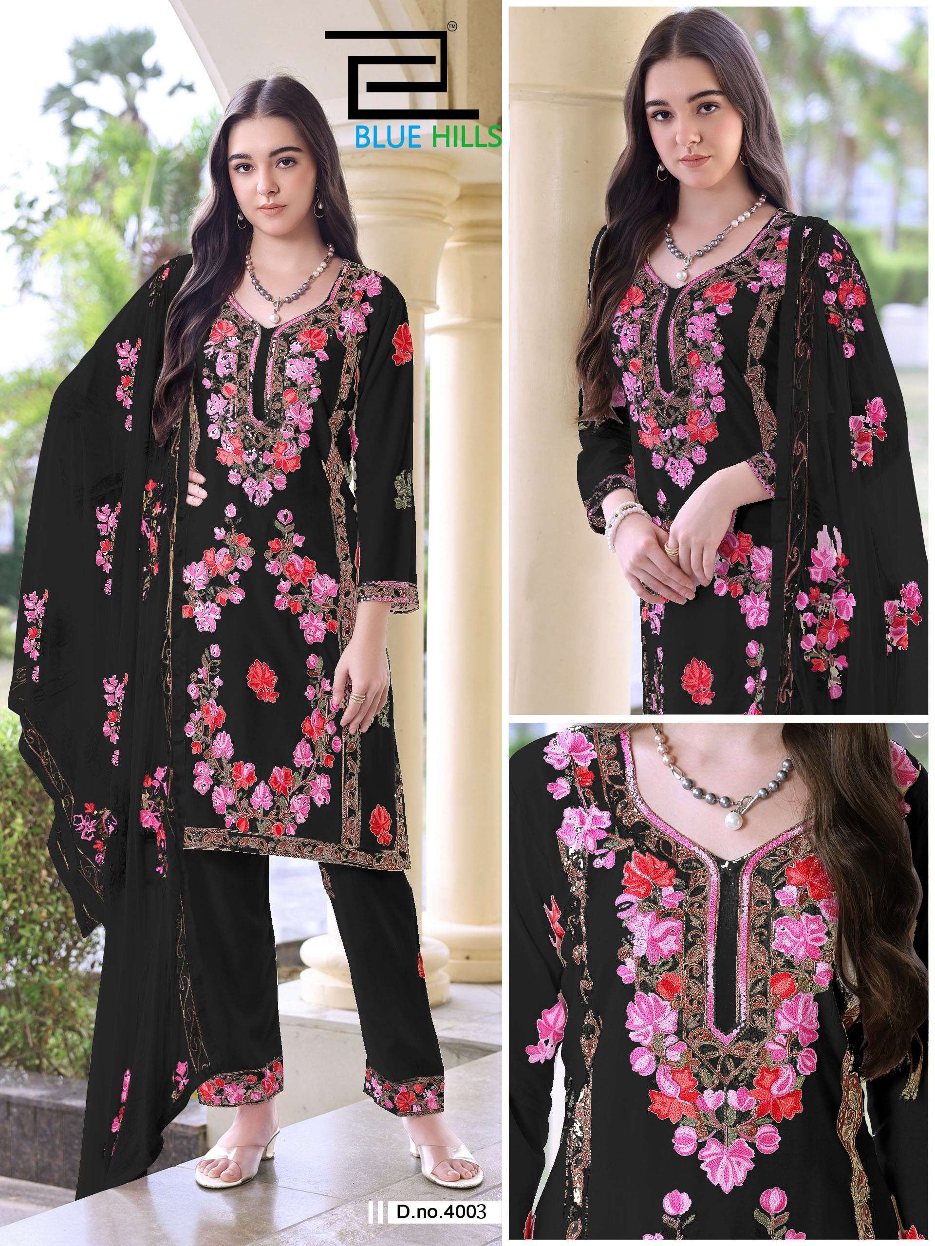 lue Hills Amanat Rayon Fancy Work Ladies 3-Piece Suit Catalog — Wholesale Kurtis, MPA wholesale from Surat — view 3