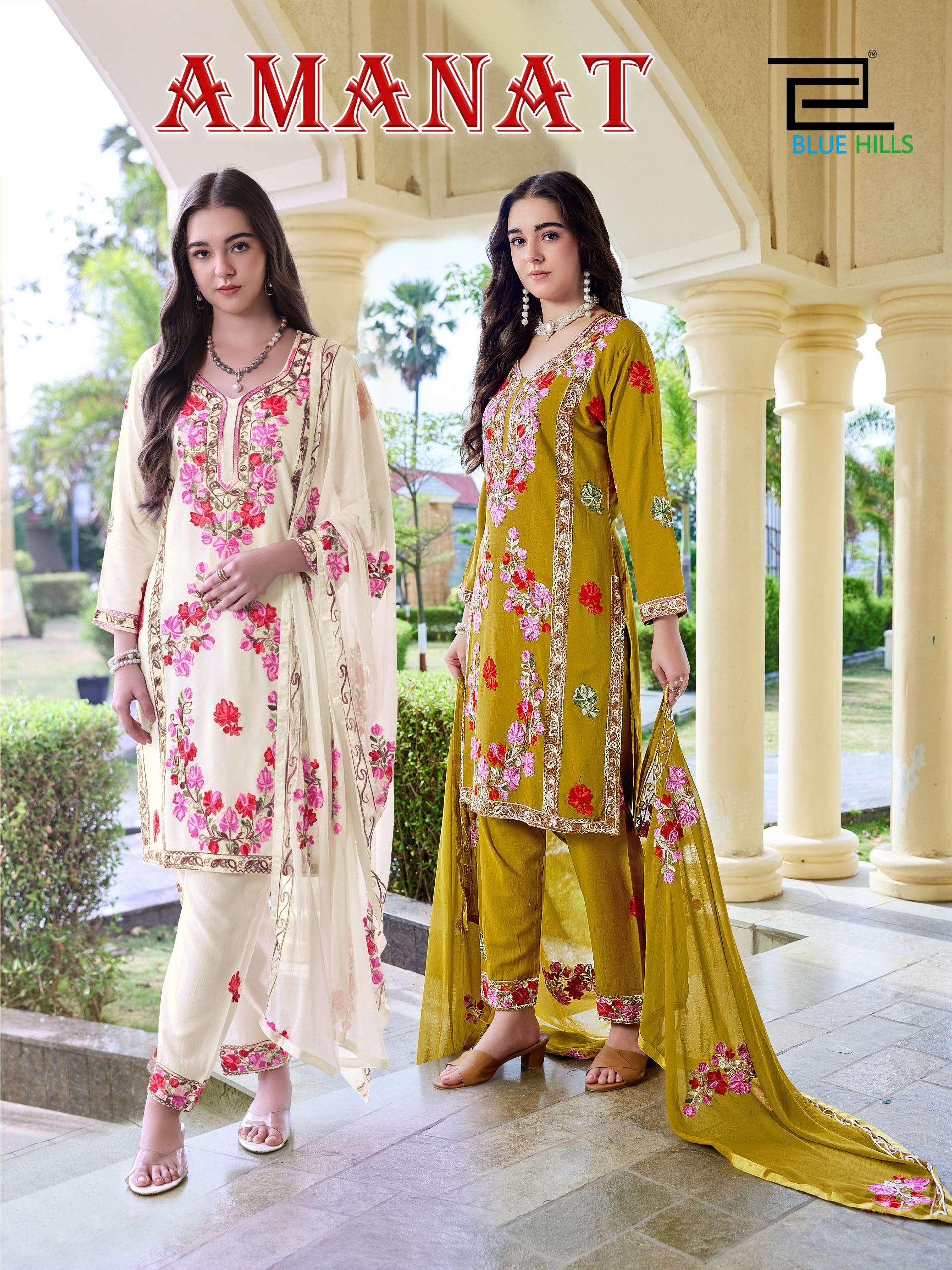 lue Hills Amanat Rayon Fancy Work Ladies 3-Piece Suit Catalog — Wholesale Kurtis, MPA wholesale from Surat — view 6