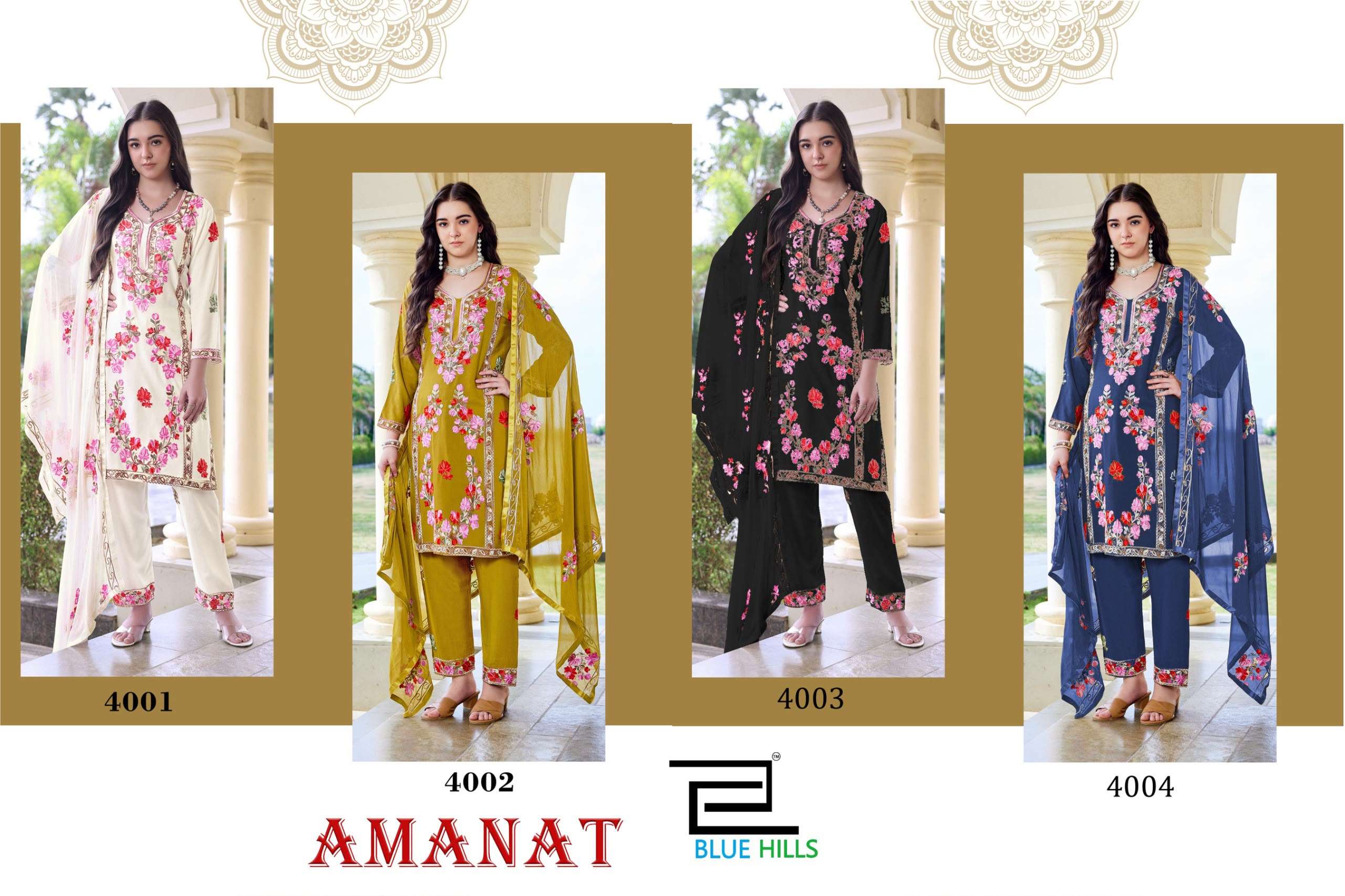 lue Hills Amanat Rayon Fancy Work Ladies 3-Piece Suit Catalog — Wholesale Kurtis, MPA wholesale from Surat — view 2